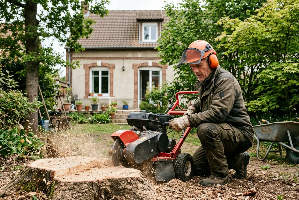 Rognage de souche dans un terrain à Ham